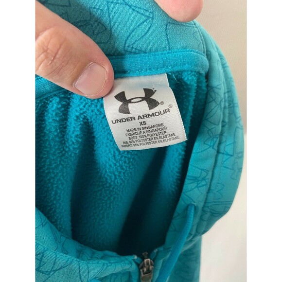 Under Armour Woman’s Hoodie Athletic Blue Full Zip All Over Logo Print Size XS - Picture 7 of 7